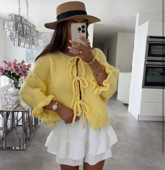 Oversized Cardigan mit Schleifen und Kurzen Ärmeln