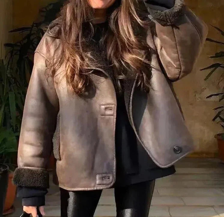 Brown Faux Leather Jacke