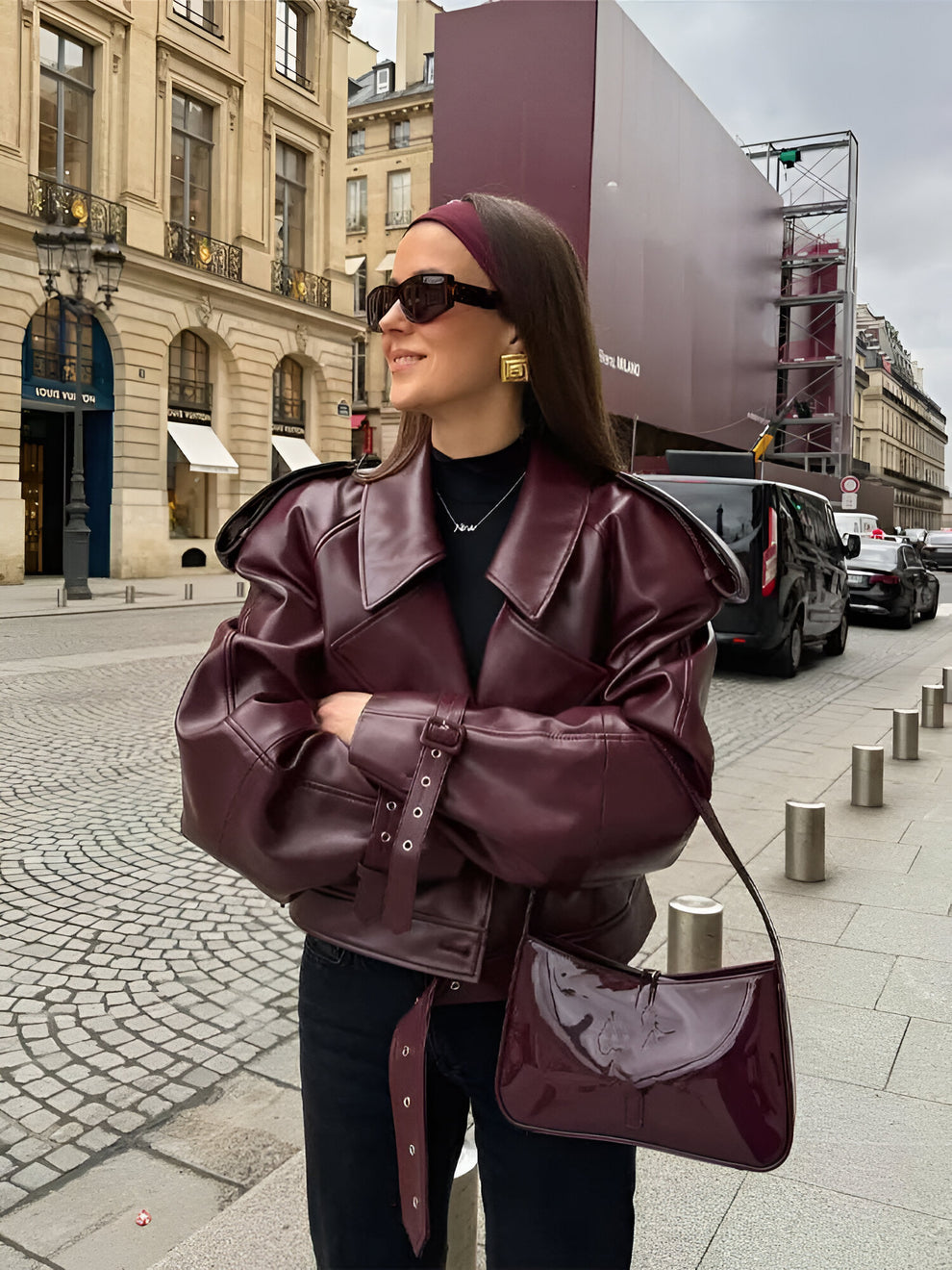 Bordeaux Lederjacke